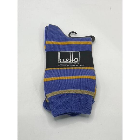 B.ELLA Women's Denim Blue-Gold Striped Knit Cotton-Blend Taryn Crew Socks SZ OS - Picture 1 of 8